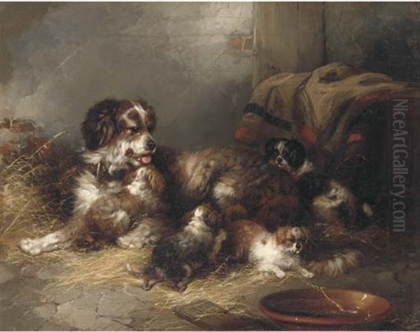 A Bitch With Her Puppies by George Armfield