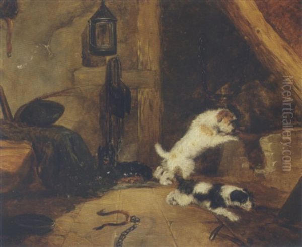 Hunde Alene I Vaerkstedet Oil Painting by George Armfield