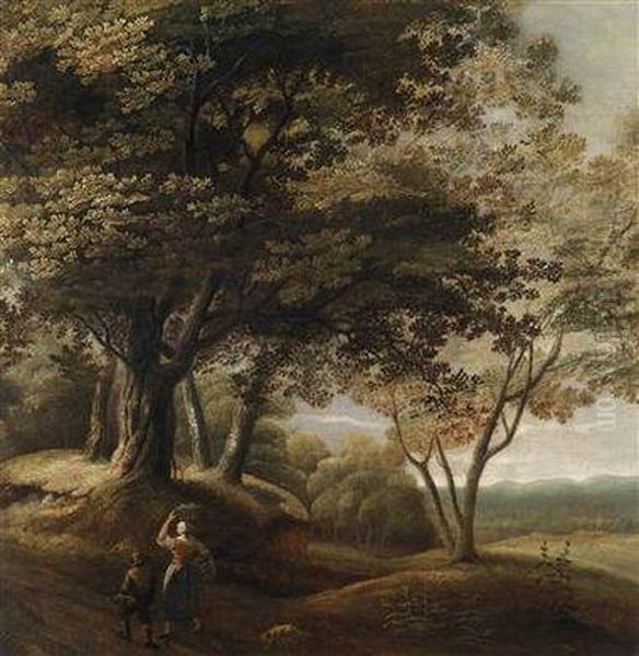 Wooded Landscape With Travellers Oil Painting by Lucas Achtschellinck