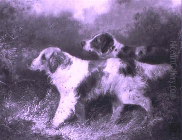 Spaniels In A Wooded Landscape Oil Painting by George Armfield