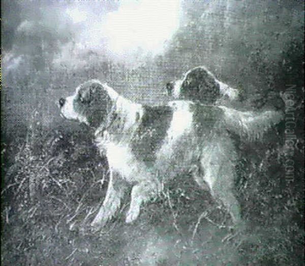 Two Spaniels In A Landscape Oil Painting by George Armfield