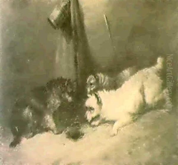 Terriers Ratting In An Interior Oil Painting by George Armfield