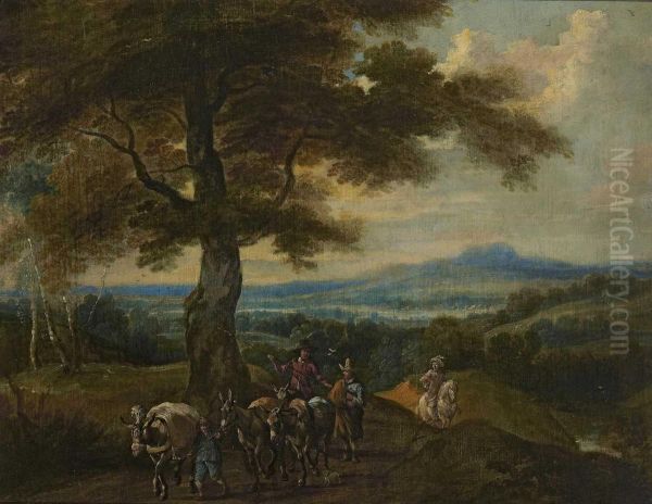 Ziehende Bauern Mit Maultieren Bei Einem Baum Oil Painting by Lucas Achtschellinck