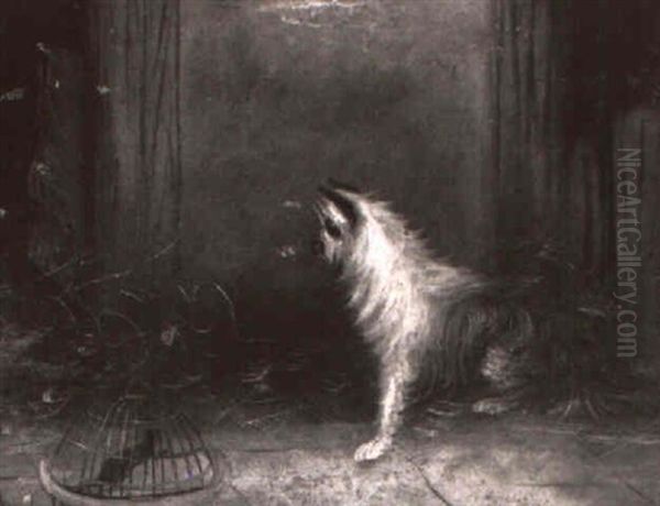 A Rat And A Terrier In A Stable Oil Painting by George Armfield