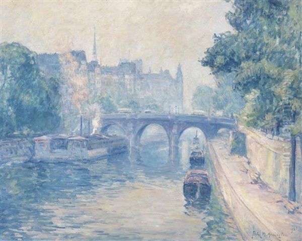 Pont Neuf, Paris - Brume De Matin Oil Painting by Frank Milton Armington