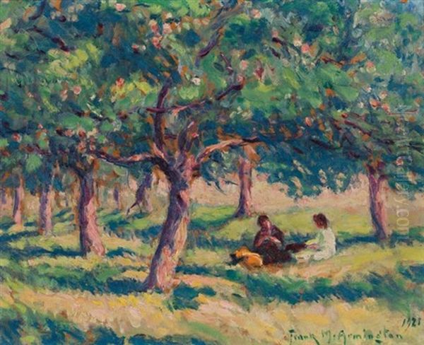 Picnic In An Orchard, France Oil Painting by Frank Milton Armington