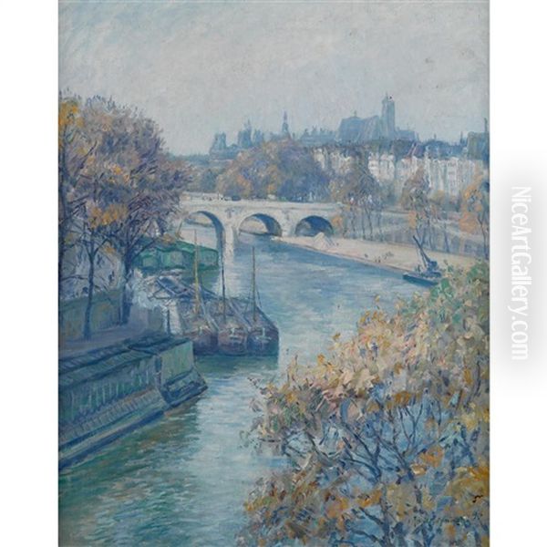 Pont Ste Marie A Paris Oil Painting by Frank Milton Armington