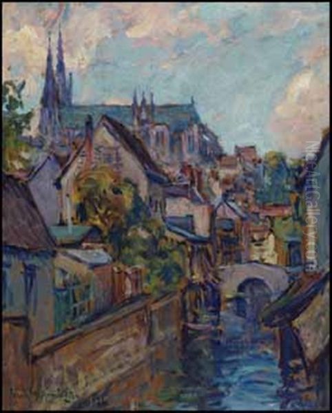 Vue De Chartres Oil Painting by Frank Milton Armington