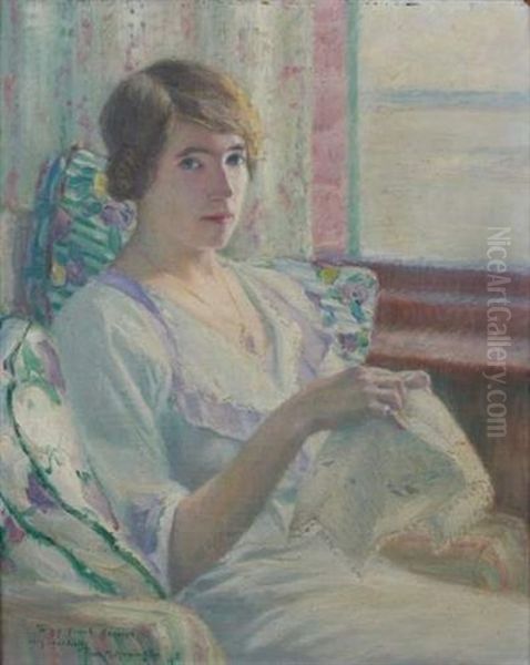 Femme A Sa Broderie Oil Painting by Frank Milton Armington