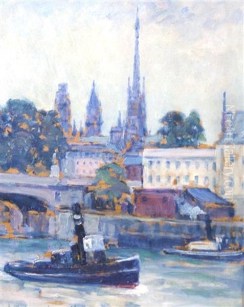 La Seine A Rouen Oil Painting by Frank Milton Armington