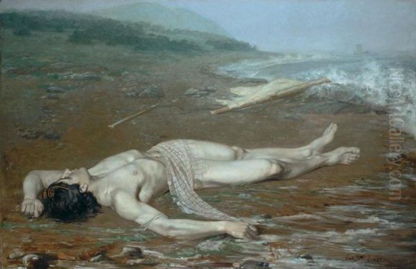 Leander's Body Washed Ashore Oil Painting by Axel Acke