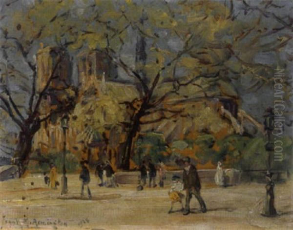 Quai De Montebello, Paris Oil Painting by Frank Milton Armington