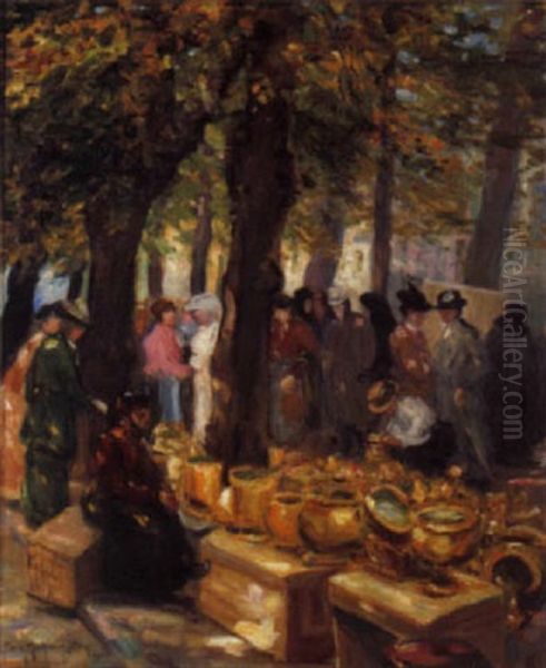 Fleamarket Oil Painting by Frank Milton Armington