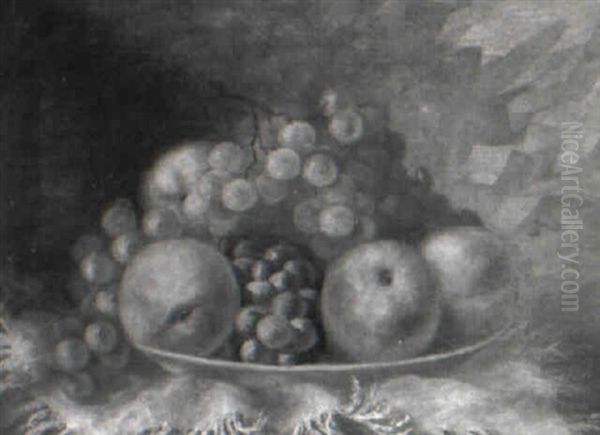 Tabletop Still Life Of Peaches And Grapes Oil Painting by Charles Armor