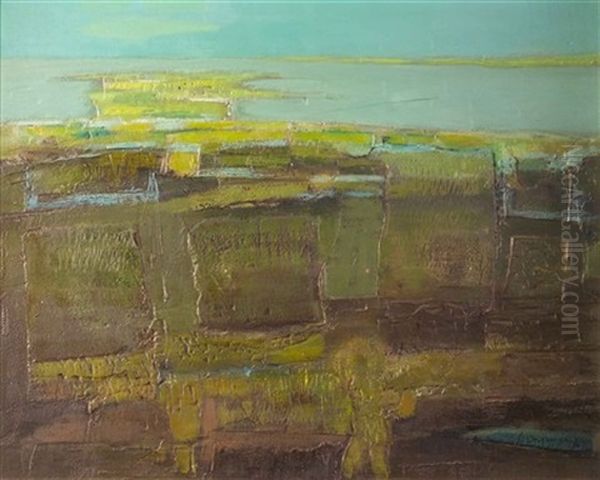 Fields By The Sea Oil Painting by Arthur Armstrong