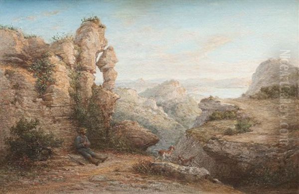 Chasseur Et Chien Dans Un Paysage Oil Painting by Jean Baptiste Francois Arnaud-Durbec