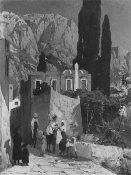 Strassenszene Auf Capri Oil Painting by Franz-Gustav Arndt