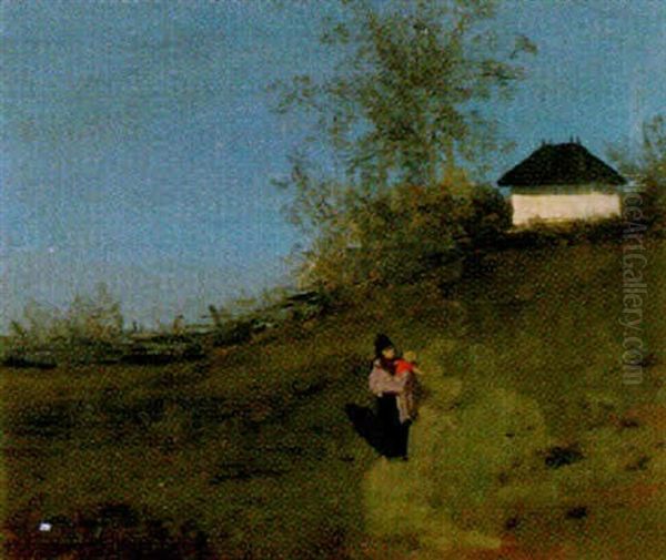 Landschaft Mit Mutter Und Kind Auf Weg Oil Painting by Franz-Gustav Arndt