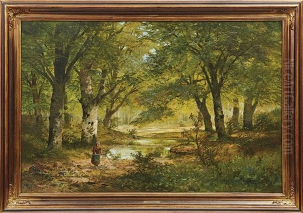 Reisigsammlerin Im Wald Oil Painting by Alwin Arnegger