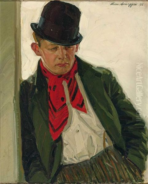 Halbfigurliches Portrait Des Munchner Volkssangers Hans Konrad, Gen. Lucki Von Der Au Oil Painting by Alwin Arnegger