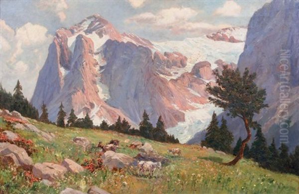 Le Wetterhorn Au Dessus De Grindenwald Oil Painting by Alwin Arnegger