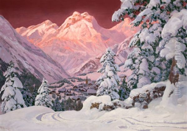 Alpine Mountain Scene Oil Painting by Alwin Arnegger