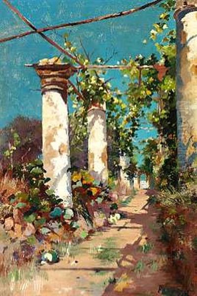 Sydlandsk Pergola Set Mod En Bla Sommerhimmel (capri?) Oil Painting by Alwin Arnegger