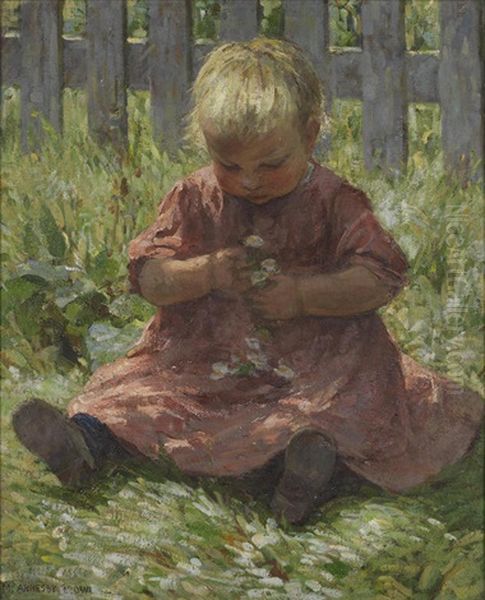 Child With Daisies Oil Painting by Mia Arnesby Brown