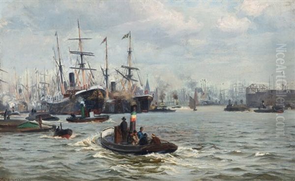 Antwerpen Havn, En Skyet Dag Oil Painting by Vilhelm Karl Ferdinand Arnesen