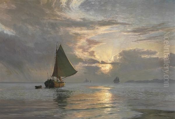 Sun Beams Over The Sea Oil Painting by Vilhelm Karl Ferdinand Arnesen