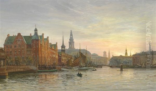 View From Borsgraven Towards Borsen, Christiansborg And The Towers by Vilhelm Karl Ferdinand Arnesen