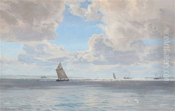 Ships At Sea Oil Painting by Vilhelm Karl Ferdinand Arnesen