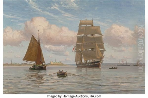 Shipping Off Kronborg Castle Oil Painting by Vilhelm Karl Ferdinand Arnesen