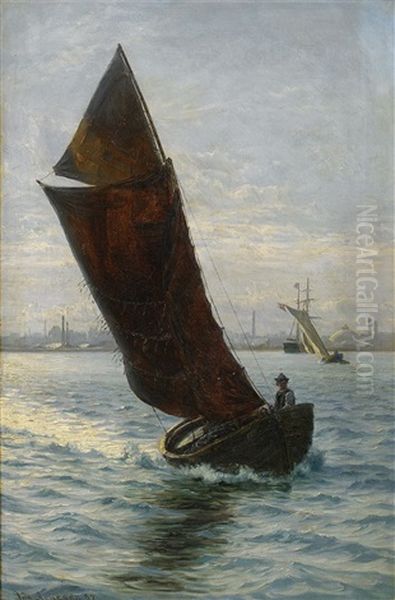 Fishing Boat Oil Painting by Vilhelm Karl Ferdinand Arnesen