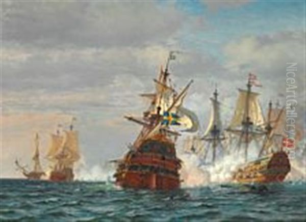 The Battle Of Koge Bay In 1677 During The Scanian War Oil Painting by Vilhelm Karl Ferdinand Arnesen