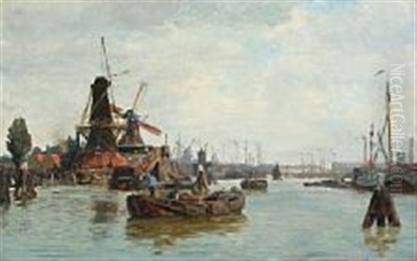 View Of Rotterdam Harbour Oil Painting by Vilhelm Karl Ferdinand Arnesen