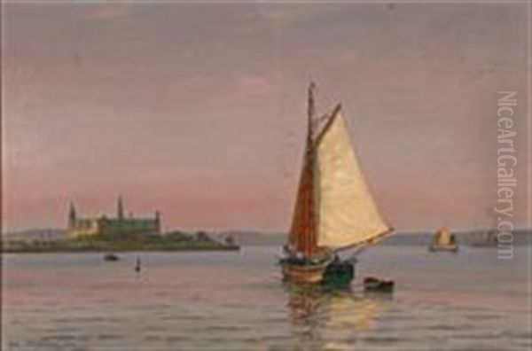 Dusk At Oresund With A View Of Kronborg Oil Painting by Vilhelm Karl Ferdinand Arnesen