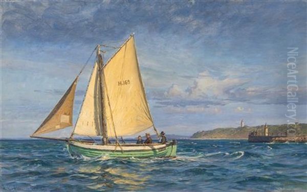 Sailboat Off The Coast, 1908 Oil Painting by Vilhelm Karl Ferdinand Arnesen