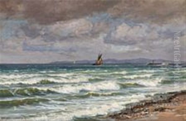 A Coastal View With Migratory Birds In The Horizon Oil Painting by Vilhelm Karl Ferdinand Arnesen