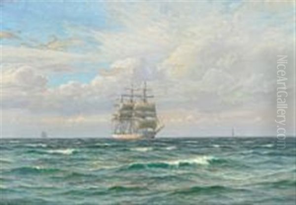 Marine With Running Three-master Oil Painting by Vilhelm Karl Ferdinand Arnesen