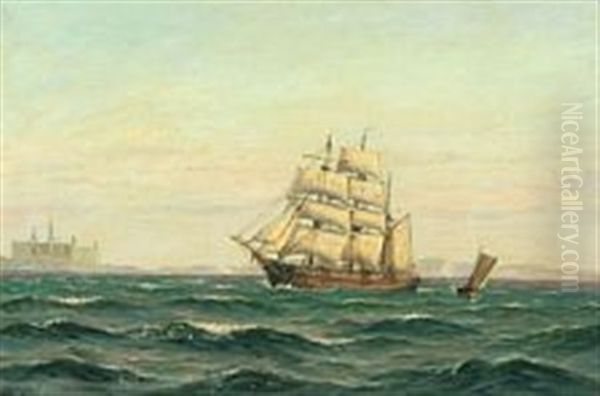 Marine With Kronborg On The Horizon Oil Painting by Vilhelm Karl Ferdinand Arnesen