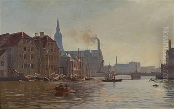 Den Gamle Havn Ved Knippelsbro. Set Fra Niels Juelsgade Oil Painting by Vilhelm Karl Ferdinand Arnesen