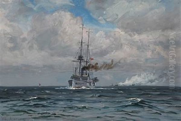 The Warship Heimdal Oil Painting by Vilhelm Karl Ferdinand Arnesen