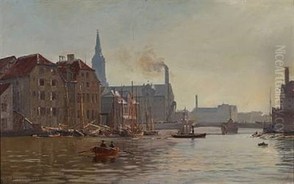 Den Gamle Havn Ved Knippelsbro Oil Painting by Vilhelm Karl Ferdinand Arnesen