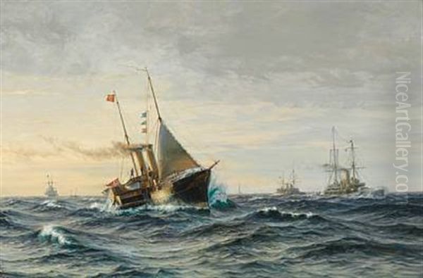 Prince Carl And Princess Maud Of Denmark Heading For Oslo On Board The Former Danish Royal Yacht Dannebrog As King Haakon Vii And Queen Maud Of Norway Oil Painting by Vilhelm Karl Ferdinand Arnesen