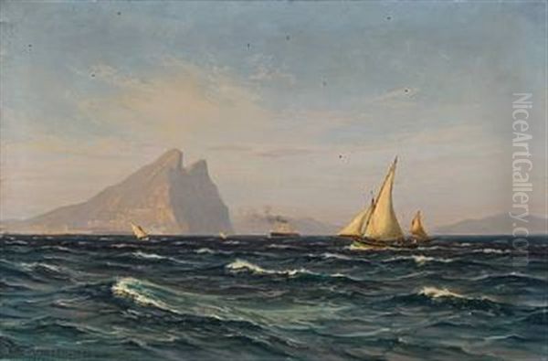 Gibraltar Set Fra Syd-sydost Oil Painting by Vilhelm Karl Ferdinand Arnesen