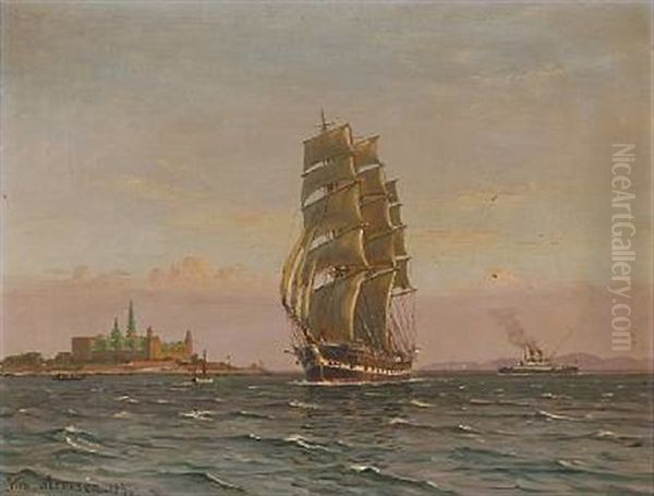 Seascape Off The Coast Of Kronborg Castle Oil Painting by Vilhelm Karl Ferdinand Arnesen