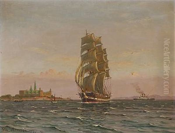 Seascape Off The Coast Of Kronborg Castle Oil Painting by Vilhelm Karl Ferdinand Arnesen