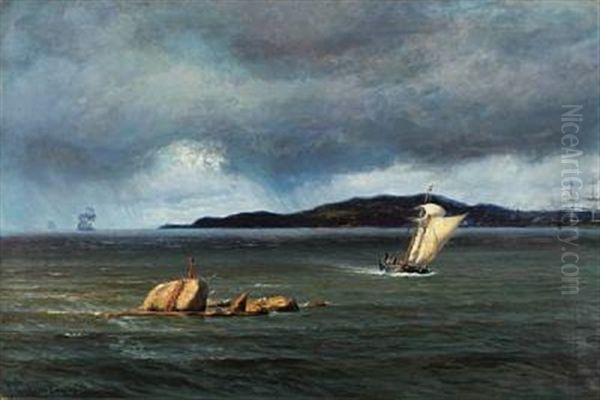 Seascape With Barken Peder Tordenskiold, Hulta At Bomarsund, Aaland Oil Painting by Vilhelm Karl Ferdinand Arnesen