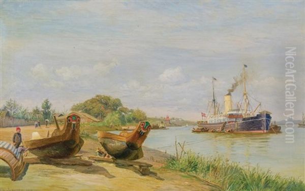 The Mekong River. The Steamship Annam On Saigon Oil Painting by Vilhelm Karl Ferdinand Arnesen